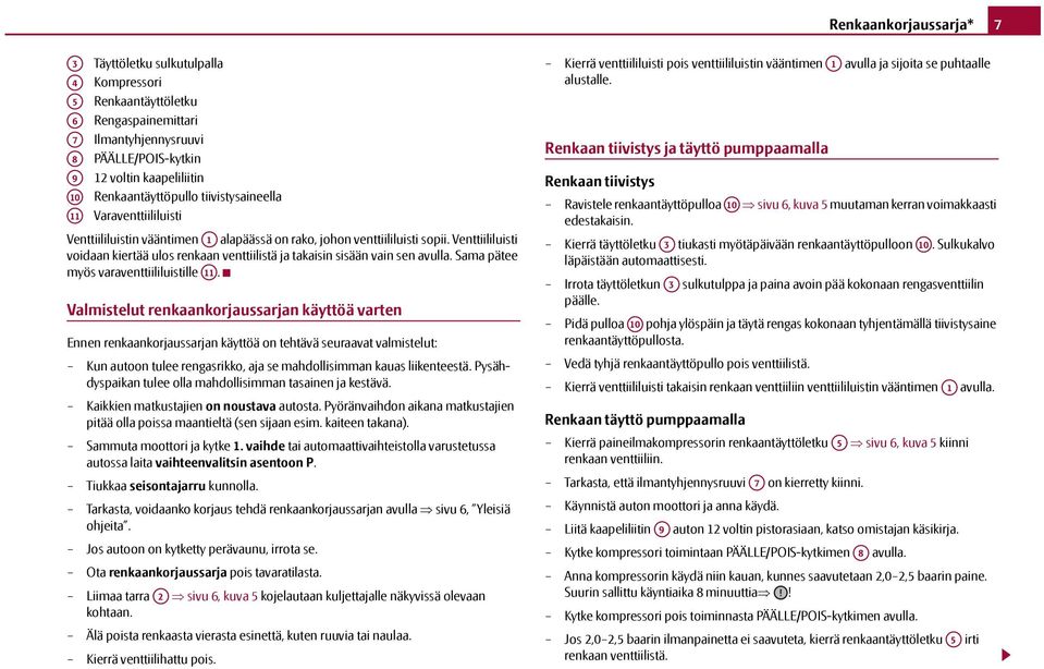 Venttiililuisti voidaan kiertää ulos renkaan venttiilistä ja takaisin sisään vain sen avulla. Sama pätee myös varaventtiililuistille A11.