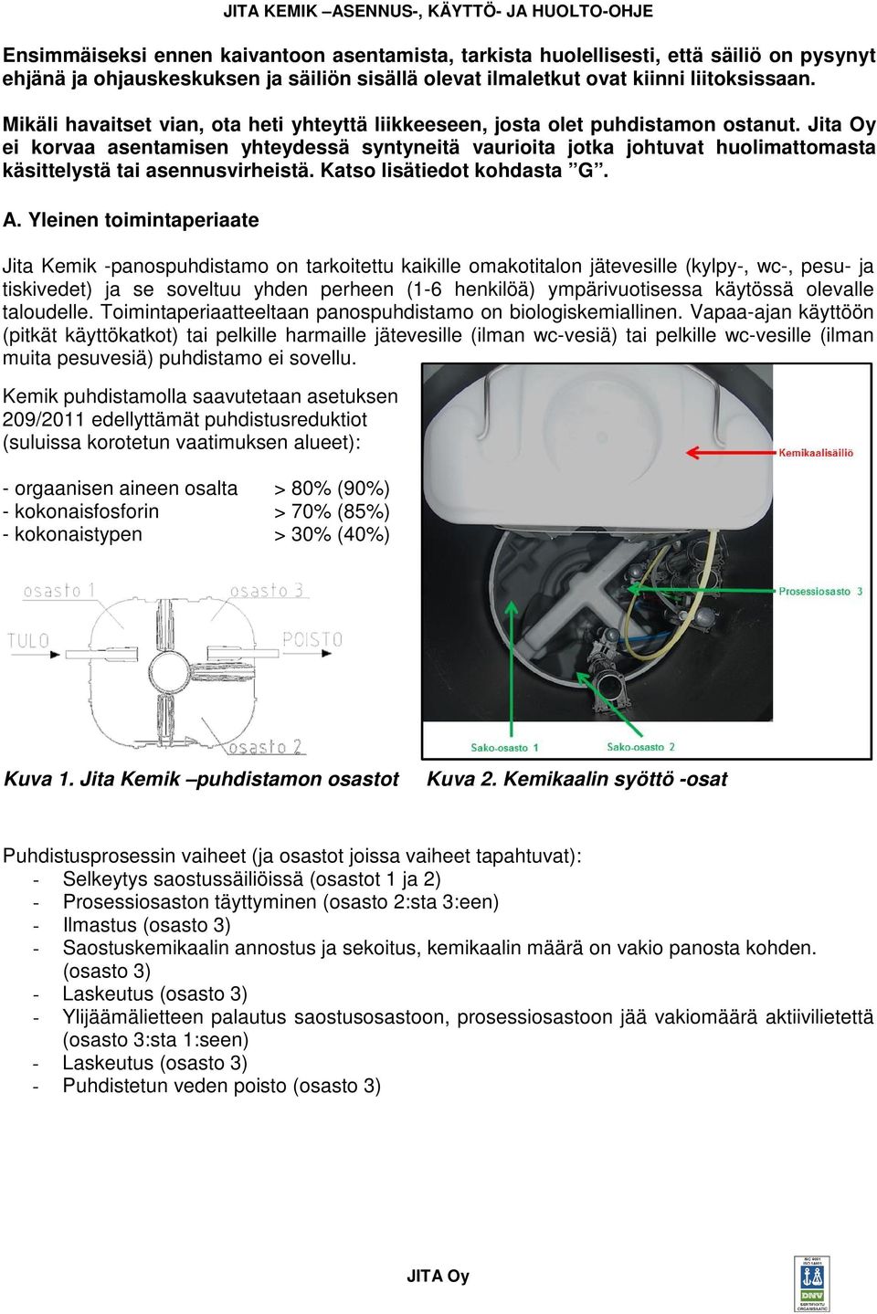 Jita Oy ei korvaa asentamisen yhteydessä syntyneitä vaurioita jotka johtuvat huolimattomasta käsittelystä tai asennusvirheistä. Katso lisätiedot kohdasta G. A.