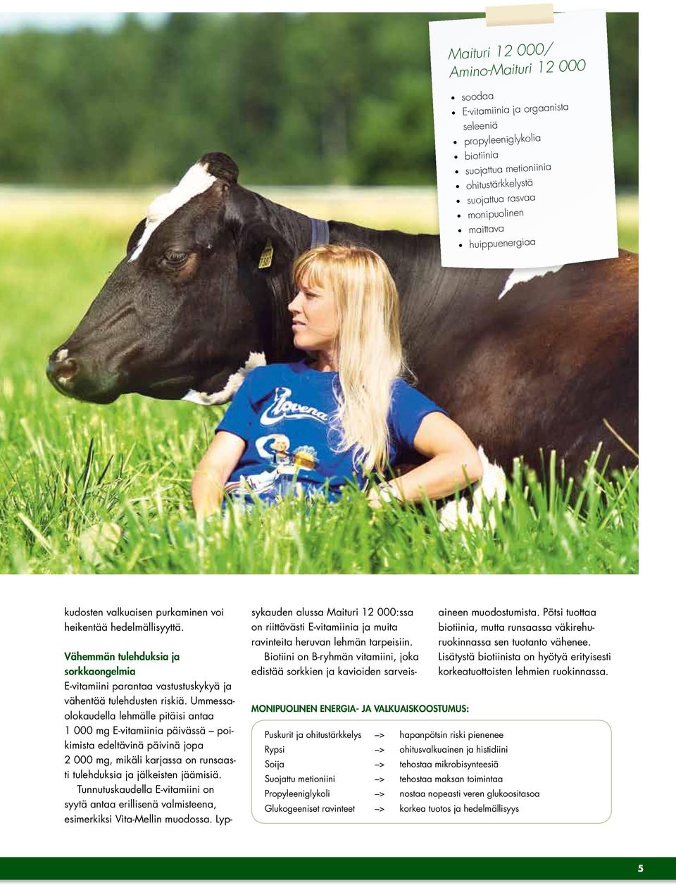 Ummessaolokaudella lehmälle pitäisi antaa 1 000 mg E-vitamiinia päivässä poikimista edeltävinä päivinä jopa 2 000 mg, mikäli karjassa on runsaasti tulehduksia ja jälkeisten jäämisiä.