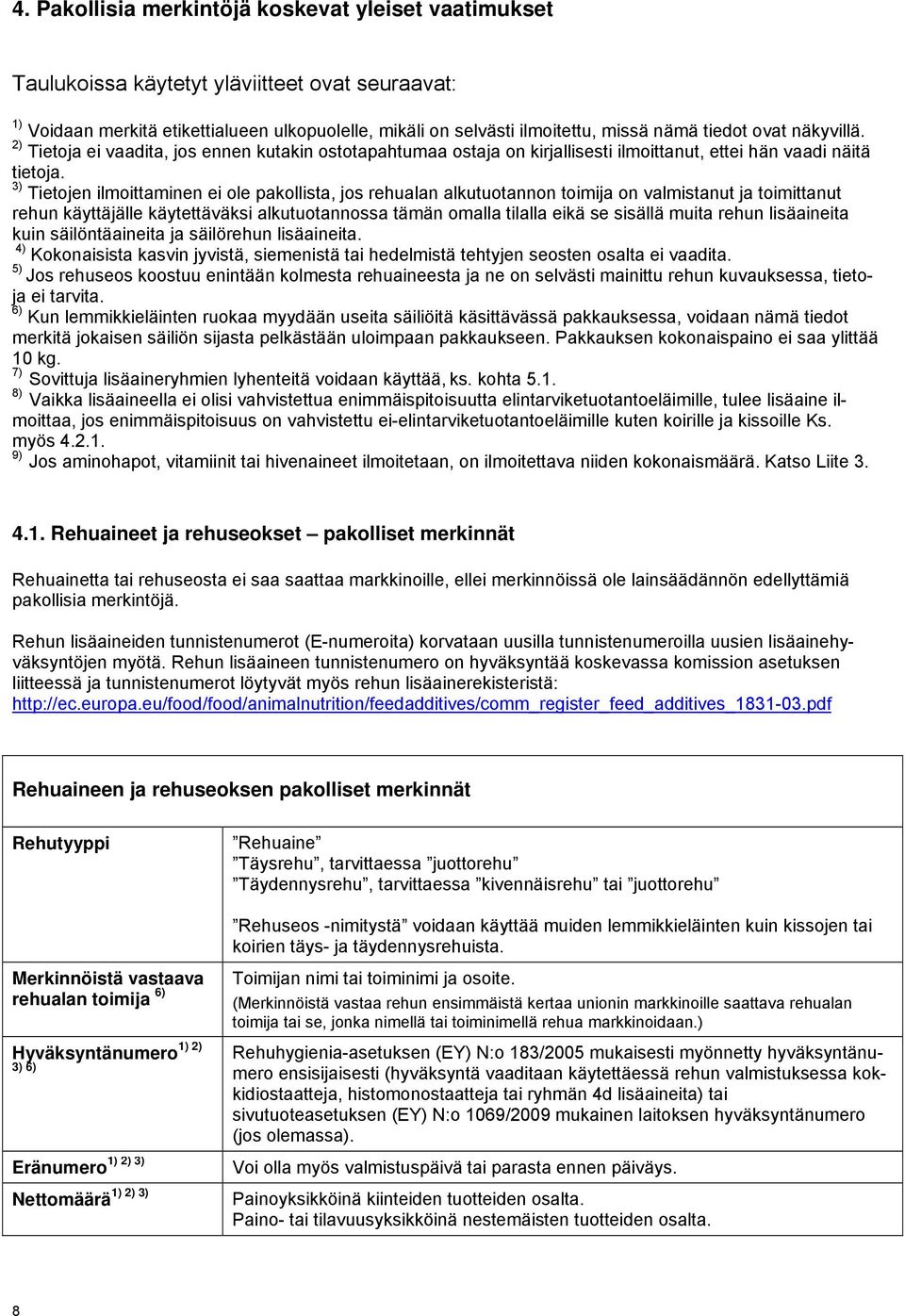 3) Tietojen ilmoittaminen ei ole pakollista, jos rehualan alkutuotannon toimija on valmistanut ja toimittanut rehun käyttäjälle käytettäväksi alkutuotannossa tämän omalla tilalla eikä se sisällä