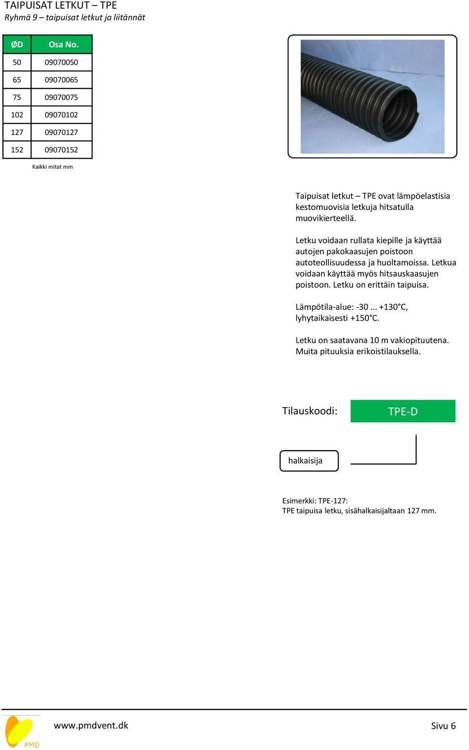 Letku voidaan rullata kiepille ja käyttää autojen pakokaasujen poistoon autoteollisuudessa ja huoltamoissa.