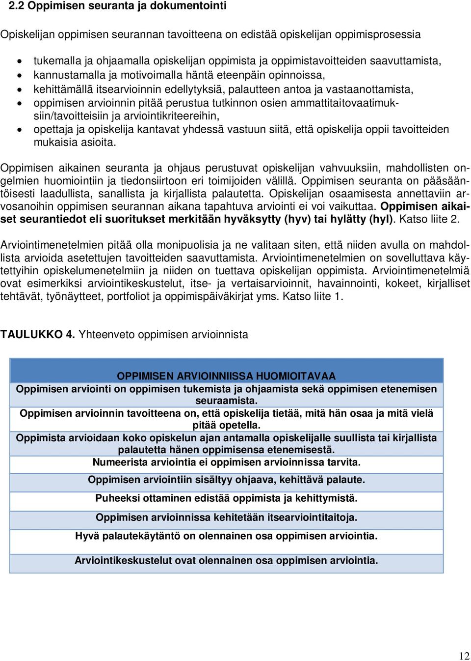 osien ammattitaitovaatimuksiin/tavoitteisiin ja arviointikriteereihin, opettaja ja opiskelija kantavat yhdessä vastuun siitä, että opiskelija oppii tavoitteiden mukaisia asioita.