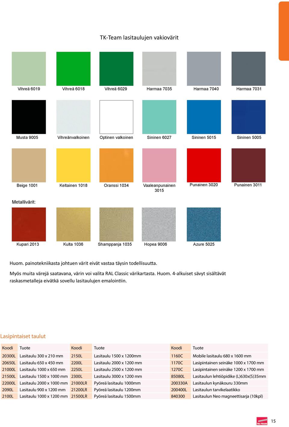 painotekniikasta johtuen värit eivät vastaa täysin todellisuutta. Myös muita värejä saatavana, värin voi valita RAL Classic värikartasta. Huom.