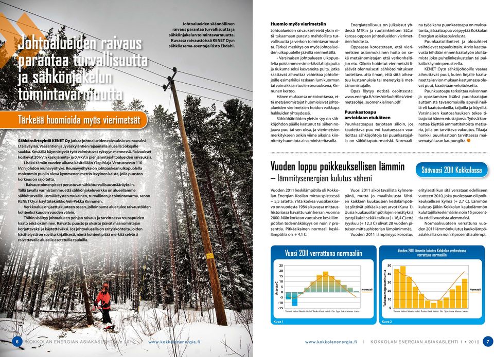 Raivaukset koskevat 20 kv:n keskijännite- ja 0,4 kv:n pienjännitejohtoalueiden raivauksia. Lisäksi tämän vuoden aikana käsitellään Ykspihlaja-Ventusnevan 110 kv:n johdon reunavyöhyke.