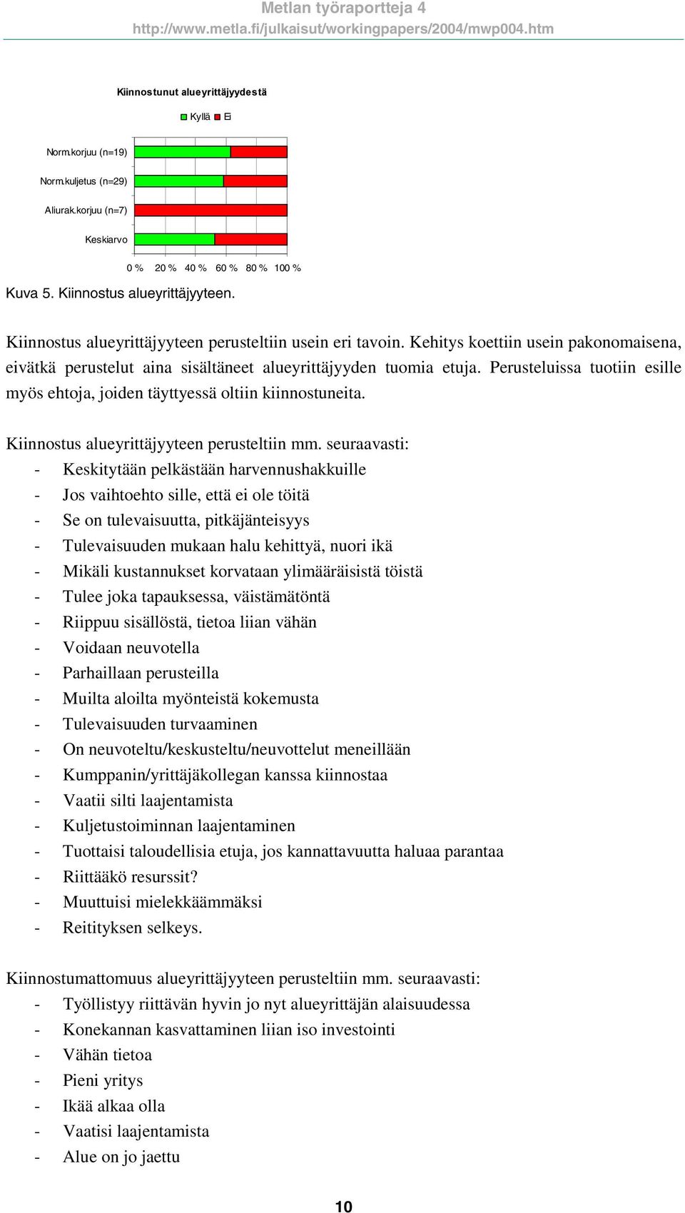 Kiinnostus alueyrittäjyyteen perusteltiin mm.