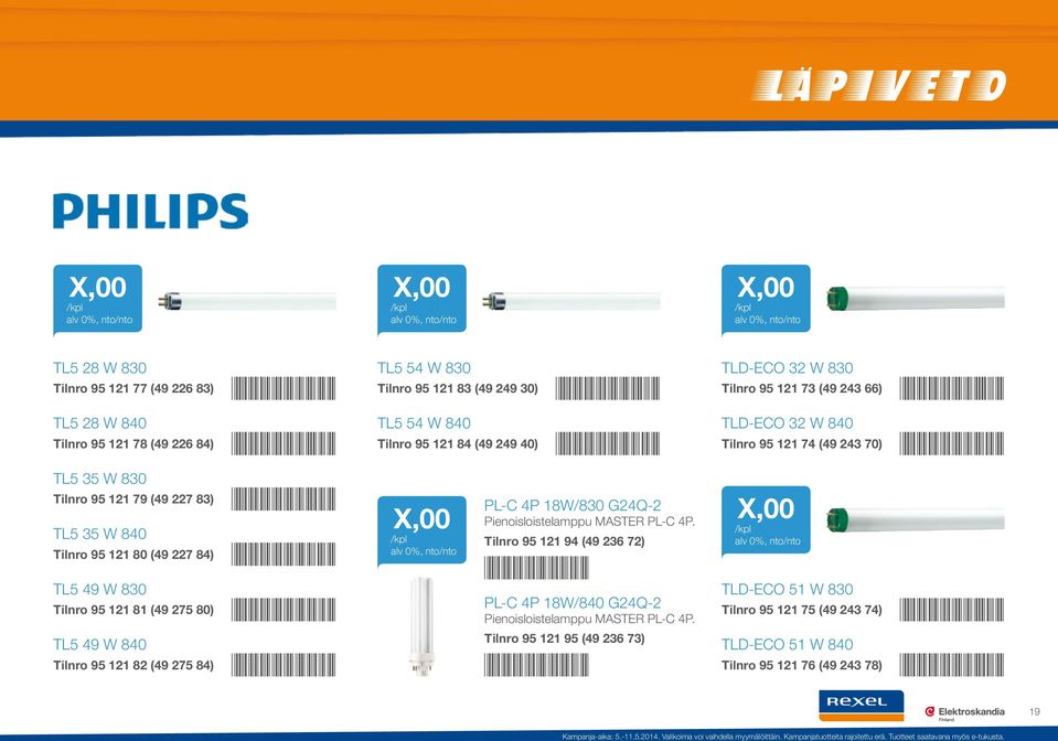 227 84) TL5 49 W 830 Tilnro 95 121 81 (49 275 80) *9512179* *9512180* *9512181* PL-C 4P 18W/830 G24Q-2 Pienoisloistelamppu MASTER PL-C 4P.