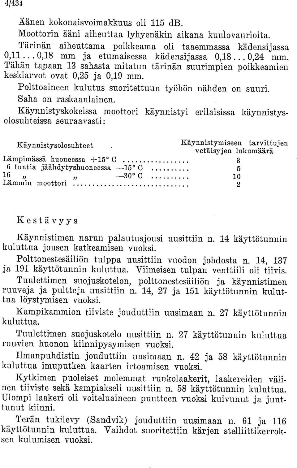 Polttoaineen kulutus suoritettuun työhön nähden on suuri. Saha on raskaanlainen.