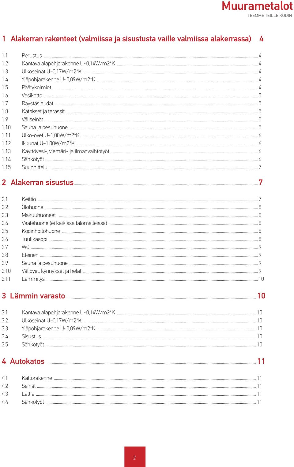 ..6 1.13 Käyttövesi-, viemäri- ja ilmanvaihtotyöt...6 1.14 Sähkötyöt...6 1.15 Suunnittelu...7 2 Alakerran sisustus...7 2.1 Keittiö...7 2.2 Olohuone...8 2.3 Makuuhuoneet...8 2.4 Vaatehuone (ei kaikissa talomalleissa).