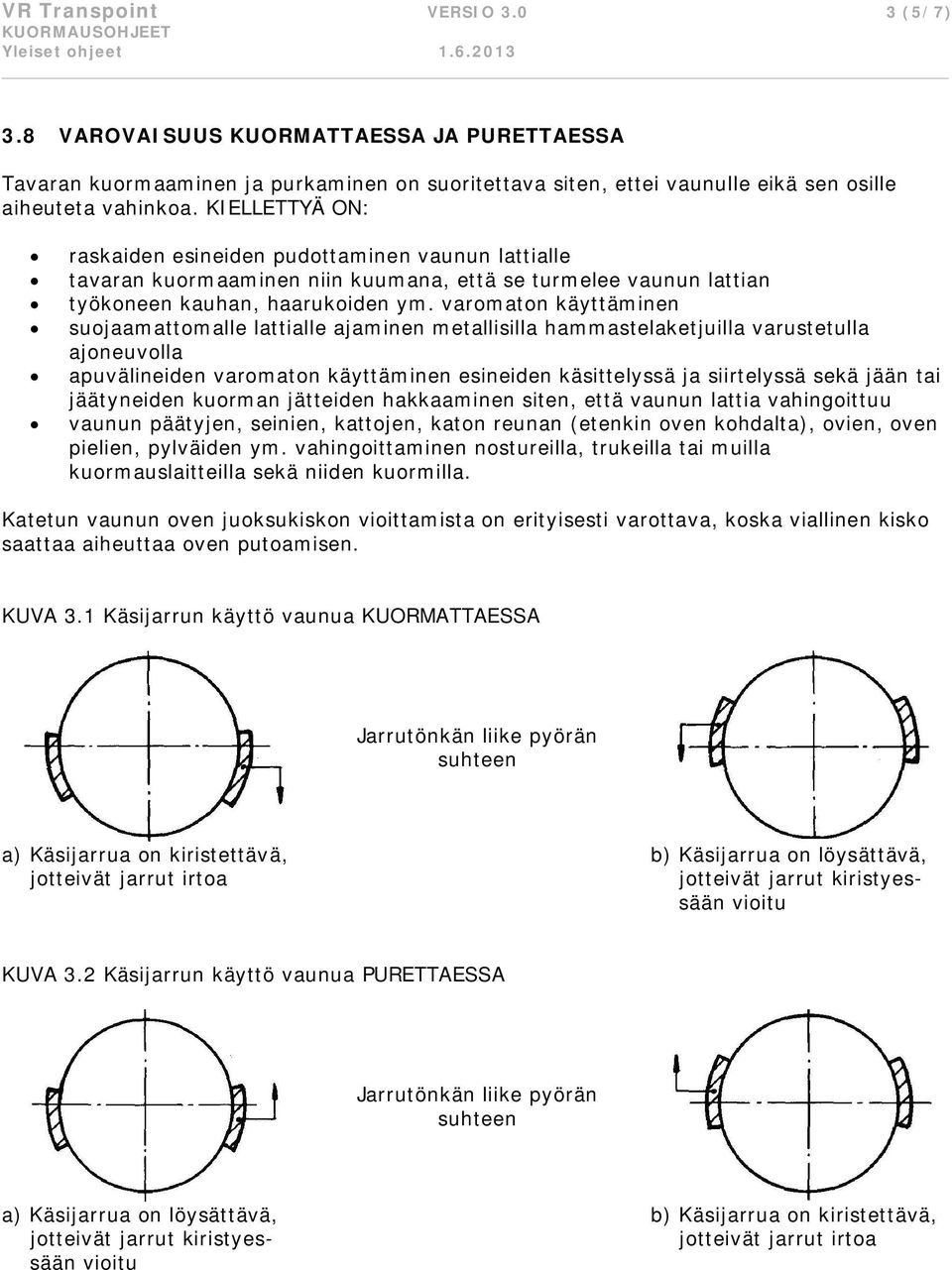 varomaton käyttäminen suojaamattomalle lattialle ajaminen metallisilla hammastelaketjuilla varustetulla ajoneuvolla apuvälineiden varomaton käyttäminen esineiden käsittelyssä ja siirtelyssä sekä jään