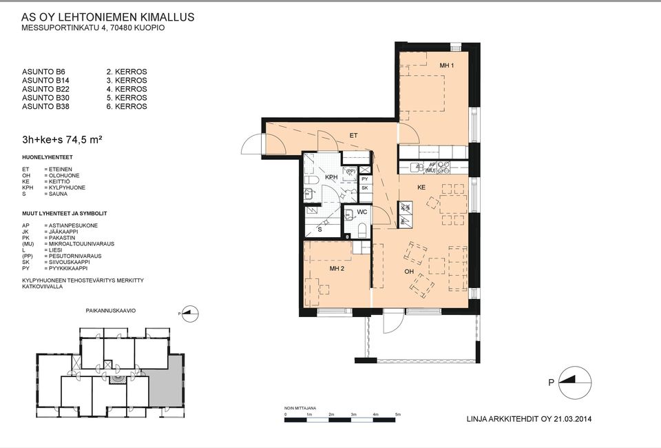 RRO JK/ K () Y KH MH 1 3h+ke+s 74,5 m² HUONEYHENTE KH = EINEN = OUONE = ITTIÖ = KYYHUONE = AUNA MUUT YHENTE JA YMBOIT A JK K () Y = ATIANEUKONE =