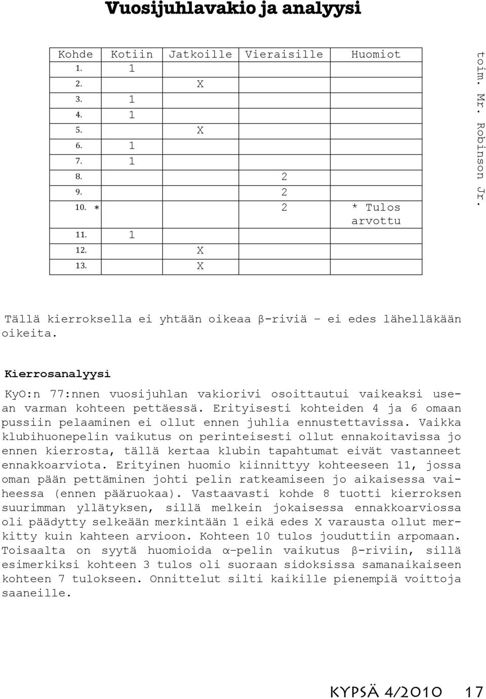 Erityisesti kohteiden 4 ja 6 omaan pussiin pelaaminen ei ollut ennen juhlia ennustettavissa.