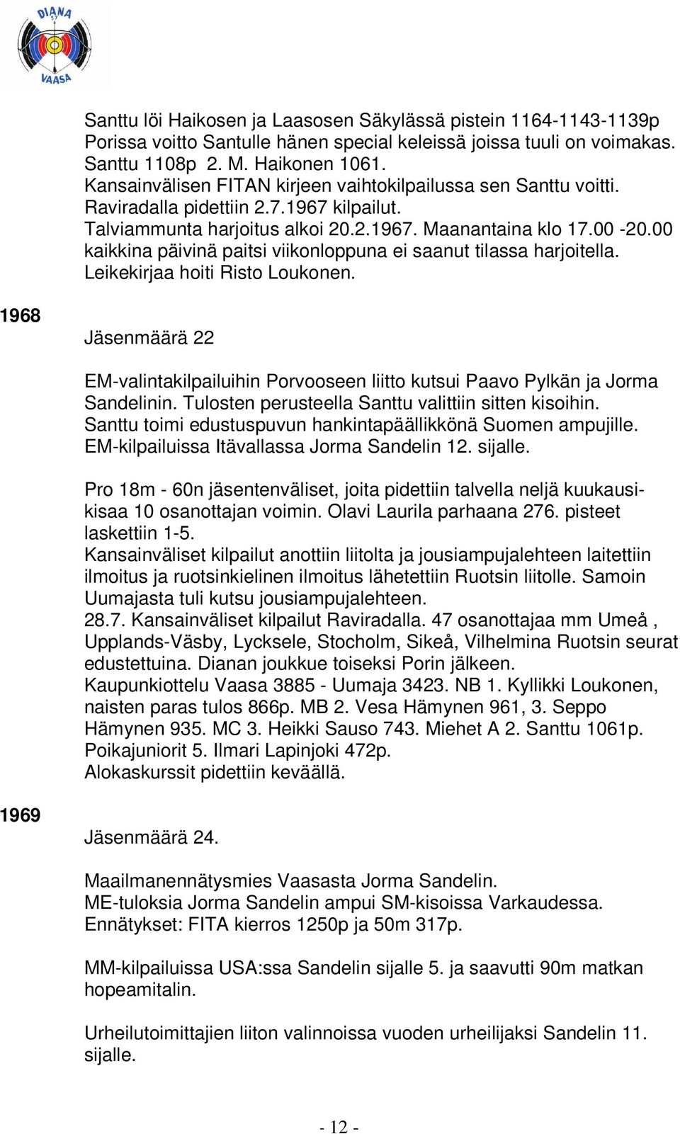 00 kaikkina päivinä paitsi viikonloppuna ei saanut tilassa harjoitella. Leikekirjaa hoiti Risto Loukonen.