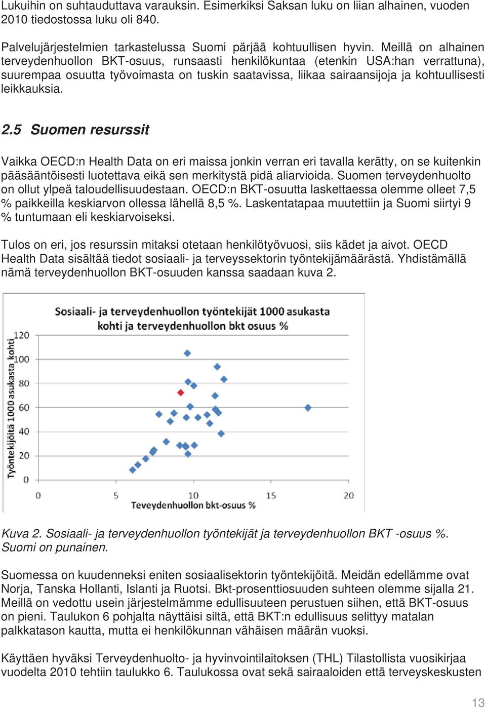 leikkauksia. 2.5 Suomen resurssit Vaikka OECD:n Health Data on eri maissa jonkin verran eri tavalla kerätty, on se kuitenkin pääsääntöisesti luotettava eikä sen merkitystä pidä aliarvioida.