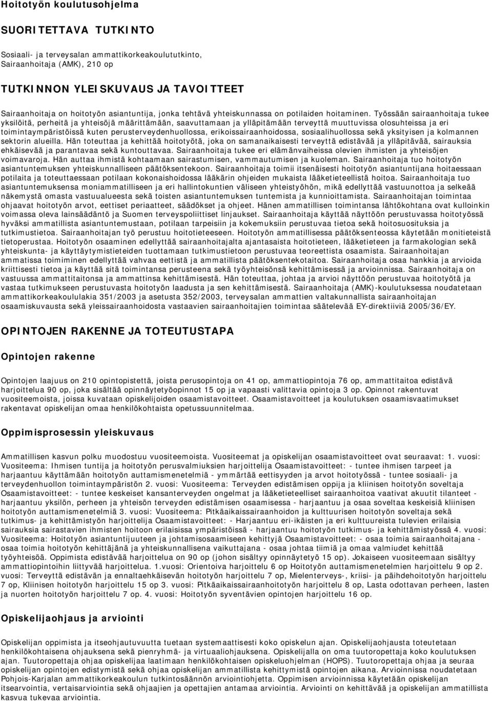 Työssään sairaanhoitaja tukee yksilöitä, perheitä ja yhteisöjä määrittämään, saavuttamaan ja ylläpitämään terveyttä muuttuvissa olosuhteissa ja eri toimintaympäristöissä kuten