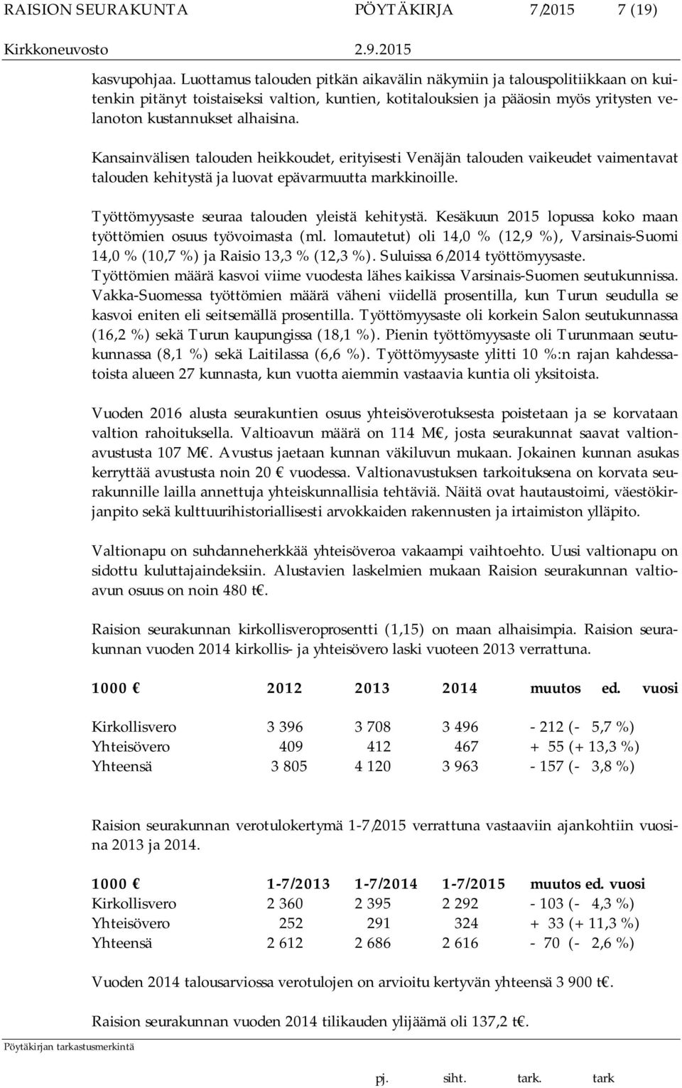 Kansainvälisen talouden heikkoudet, erityisesti Venäjän talouden vaikeudet vaimentavat talouden kehitystä ja luovat epävarmuutta markkinoille. Työttömyysaste seuraa talouden yleistä kehitystä.