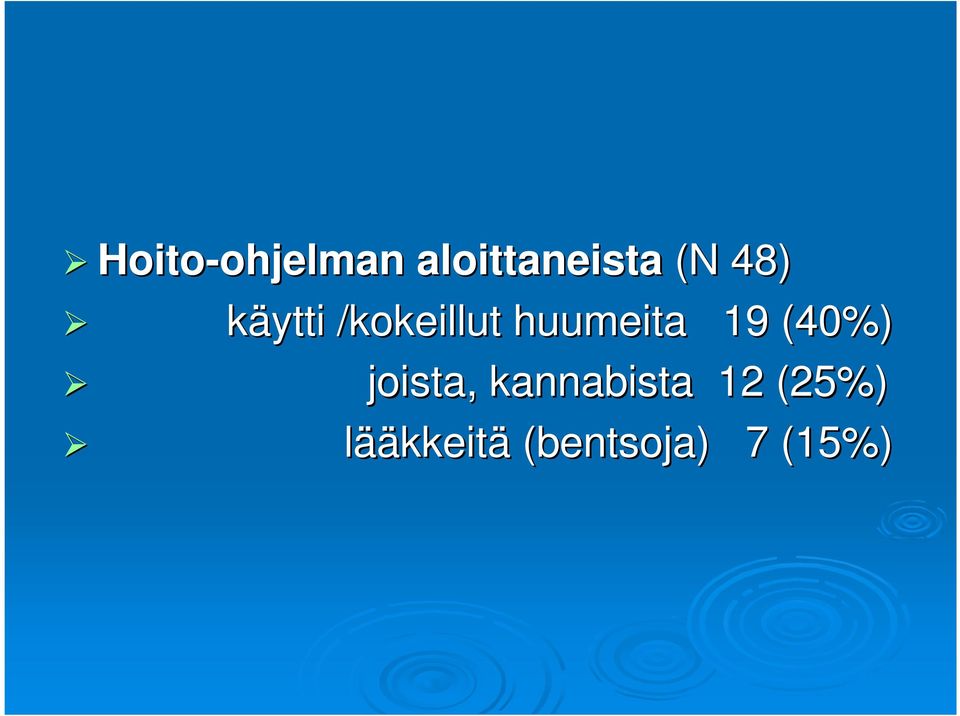 /kokeillut huumeita 19 (40%)