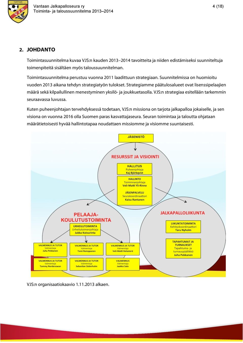 Strategiamme päätulosalueet ovat lisenssipelaajien määrä sekä kilpailullinen menestyminen yksilö- ja joukkuetasolla. VJS:n strategiaa esitellään tarkemmin seuraavassa luvussa.