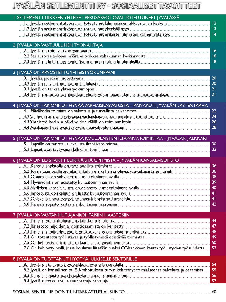 1 Jyvälä on toimiva työorganisaatio 2.2 Sairauspoissaolojen määrä ei poikkea valtakunnan keskiarvosta 2.3 Jyvälä on kehittänyt henkilöstön ammattitaitoa koulutuksilla 3.