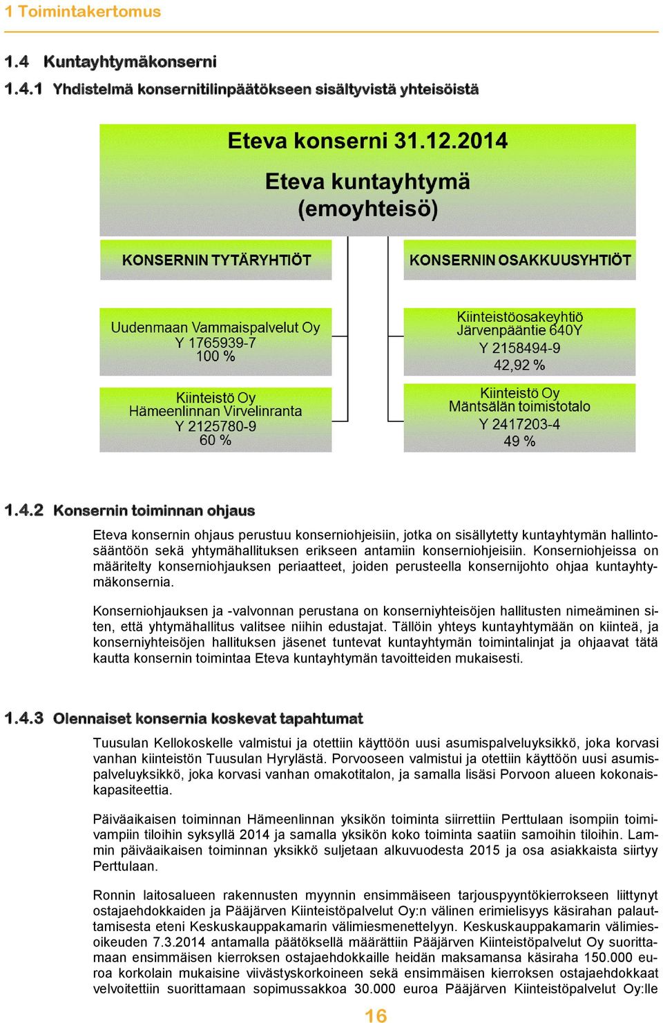 1 Yhdistelmä konsernitilinpäätökseen sisältyvistä yhteisöistä 1.4.