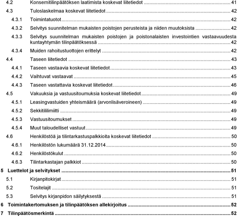 .. 43 4.4.1 Taseen vastaavia koskevat liitetiedot... 43 4.4.2 Vaihtuvat vastaavat... 45 4.4.3 Taseen vastattavia koskevat liitetiedot... 46 4.5 Vakuuksia ja vastuusitoumuksia koskevat liitetiedot.