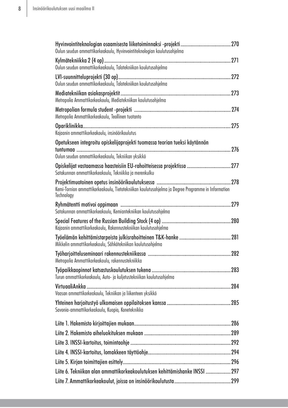 ..271 Oulun seudun ammattikorkeakoulu, Talotekniikan koulutusohjelma LVI-suunnitteluprojekti (30 op)...272 Oulun seudun ammattikorkeakoulu, Talotekniikan koulutusohjelma Mediatekniikan asiakasprojektit.