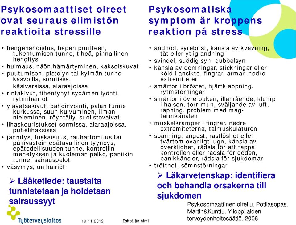 ylävatsakivut, pahoinvointi, palan tunne kurkussa, suun kuivuminen, ilman nieleminen, röyhtäily, suolistovaivat lihaskouristukset sormissa, alaraajoissa, puhelihaksissa jännitys, tuskaisuus,