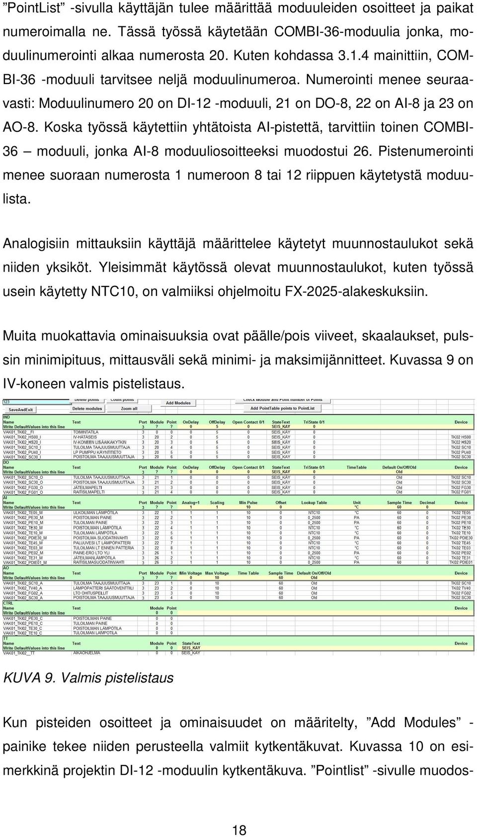 Koska työssä käytettiin yhtätoista AI-pistettä, tarvittiin toinen COMBI- 36 moduuli, jonka AI-8 moduuliosoitteeksi muodostui 26.