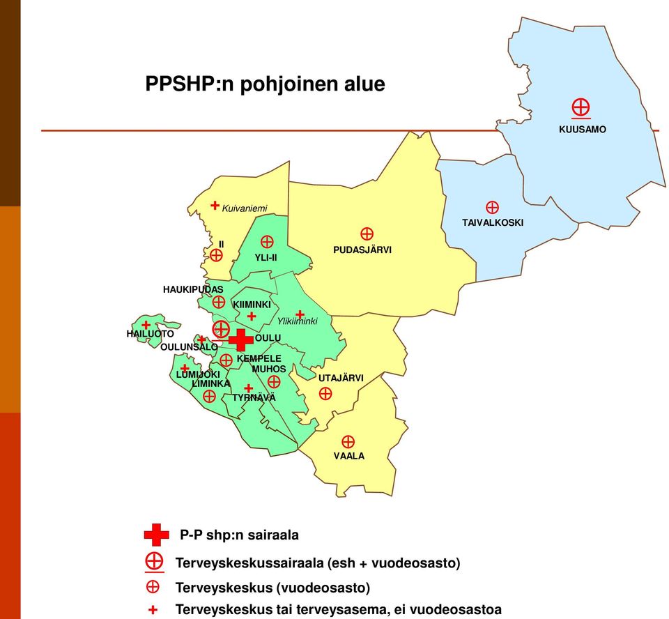 Ylikiiminki YLIKIIMINKI UTAJÄRVI VAALA + P-P shp:n sairaala Terveyskeskussairaala (esh