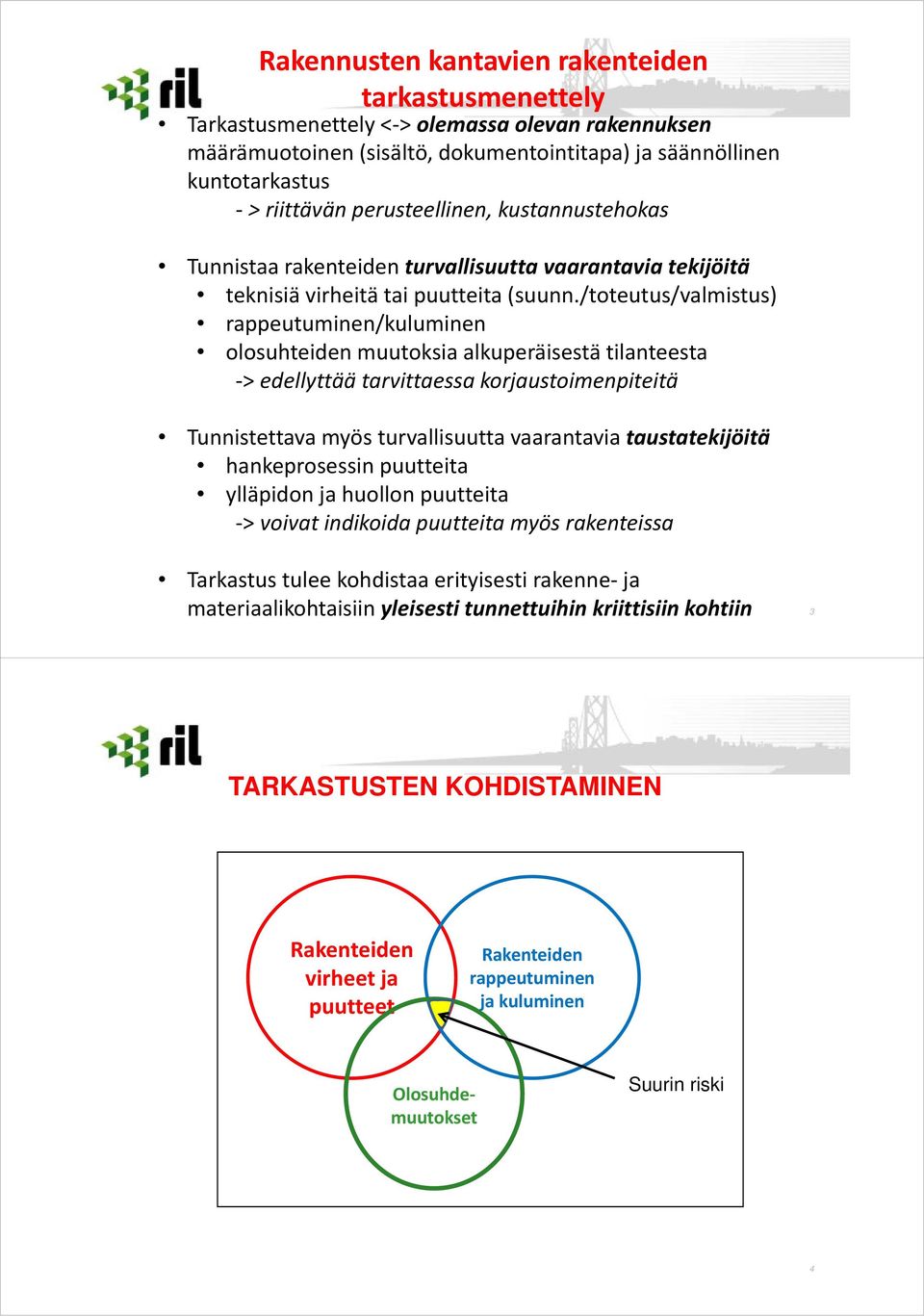 /toteutus/valmistus) rappeutuminen/kuluminen olosuhteiden muutoksia alkuperäisestä tilanteesta > edellyttää tarvittaessa korjaustoimenpiteitä Tunnistettava myös turvallisuutta vaarantavia