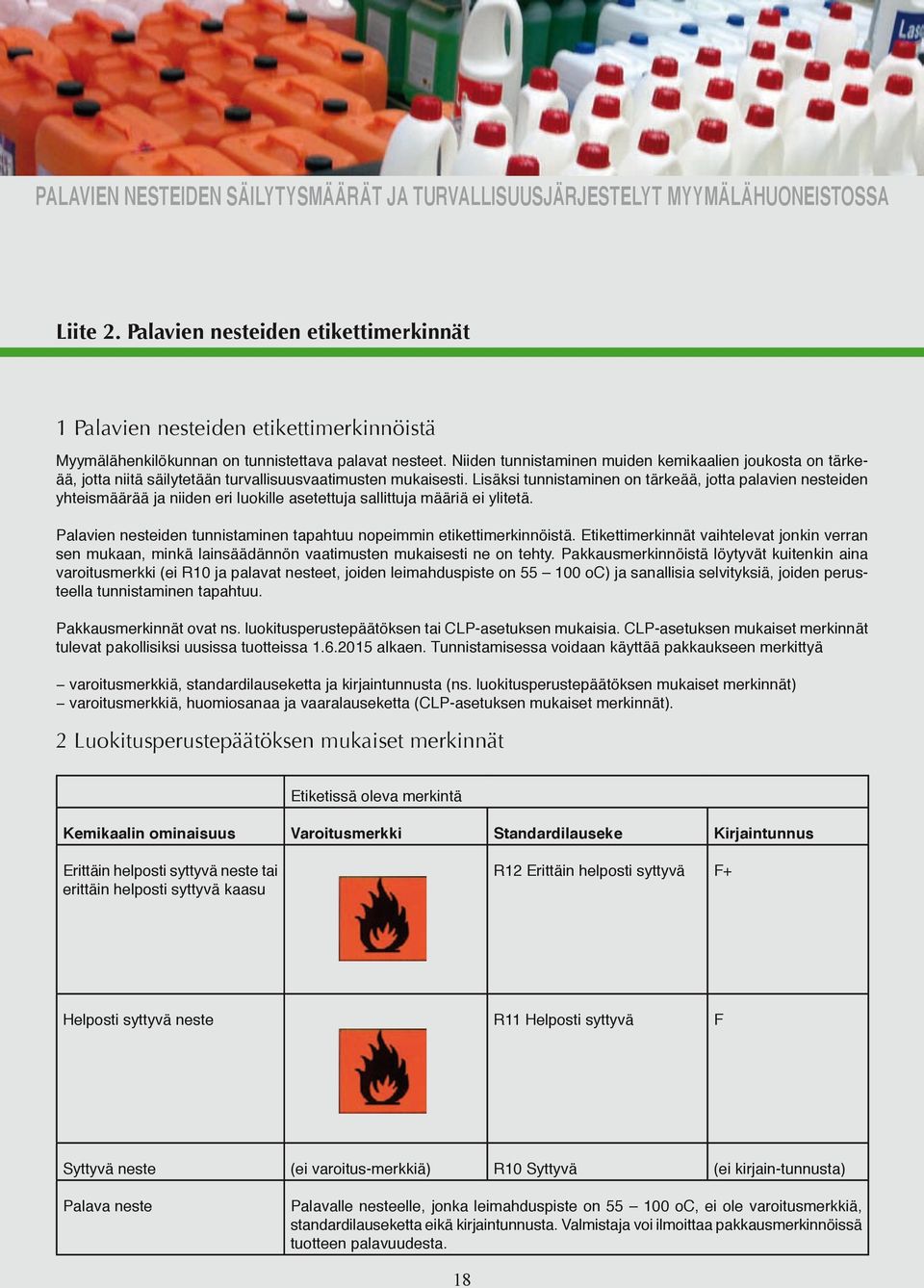 Lisäksi tunnistaminen on tärkeää, jotta palavien nesteiden yhteismäärää ja niiden eri luokille asetettuja sallittuja määriä ei ylitetä.