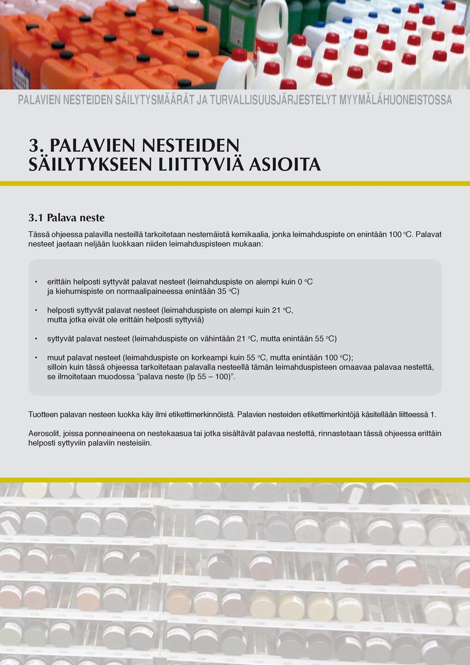 35 o C) helposti syttyvät palavat nesteet (leimahduspiste on alempi kuin 21 o C, mutta jotka eivät ole erittäin helposti syttyviä) syttyvät palavat nesteet (leimahduspiste on vähintään 21 o C, mutta