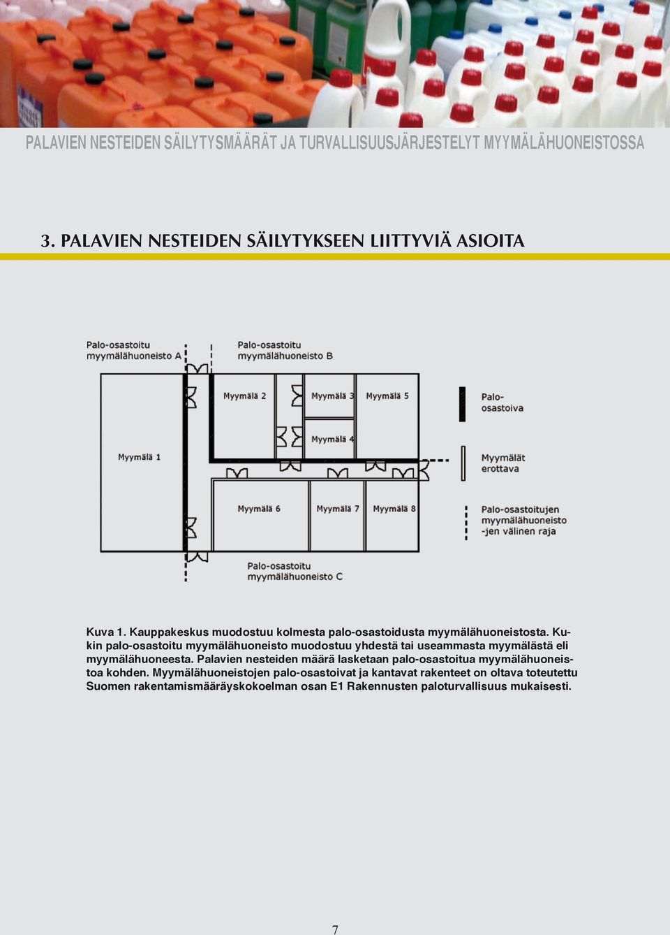 Kukin palo-osastoitu myymälähuoneisto muodostuu yhdestä tai useammasta myymälästä eli myymälähuoneesta.