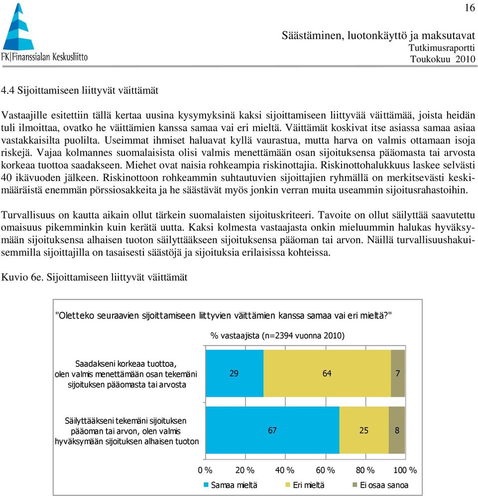 eri mieltä. Väittämät koskivat itse asiassa samaa asiaa vastakkaisilta puolilta. Useimmat ihmiset haluavat kyllä vaurastua, mutta harva on valmis ottamaan isoja riskejä.