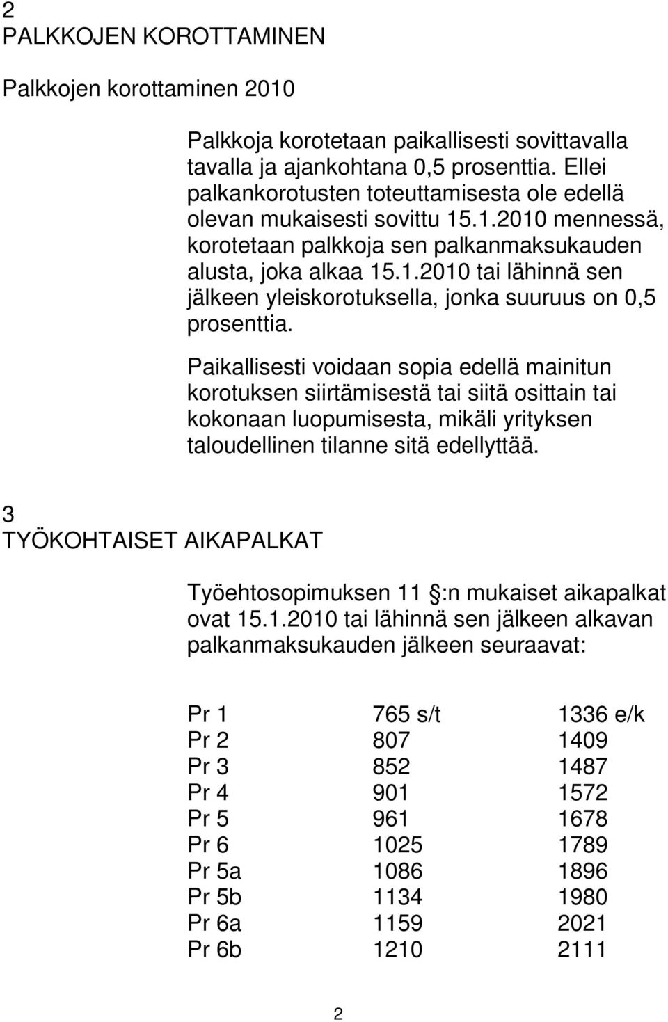 Paikallisesti voidaan sopia edellä mainitun korotuksen siirtämisestä tai siitä osittain tai kokonaan luopumisesta, mikäli yrityksen taloudellinen tilanne sitä edellyttää.