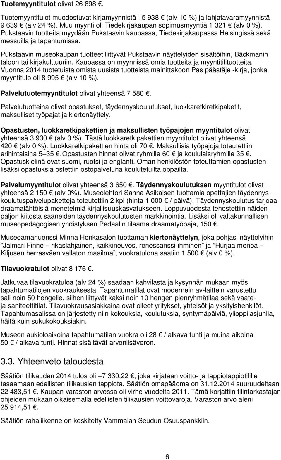 Pukstaavin museokaupan tuotteet liittyvät Pukstaavin näyttelyiden sisältöihin, Bäckmanin taloon tai kirjakulttuuriin. Kaupassa on myynnissä omia tuotteita ja myyntitilituotteita.