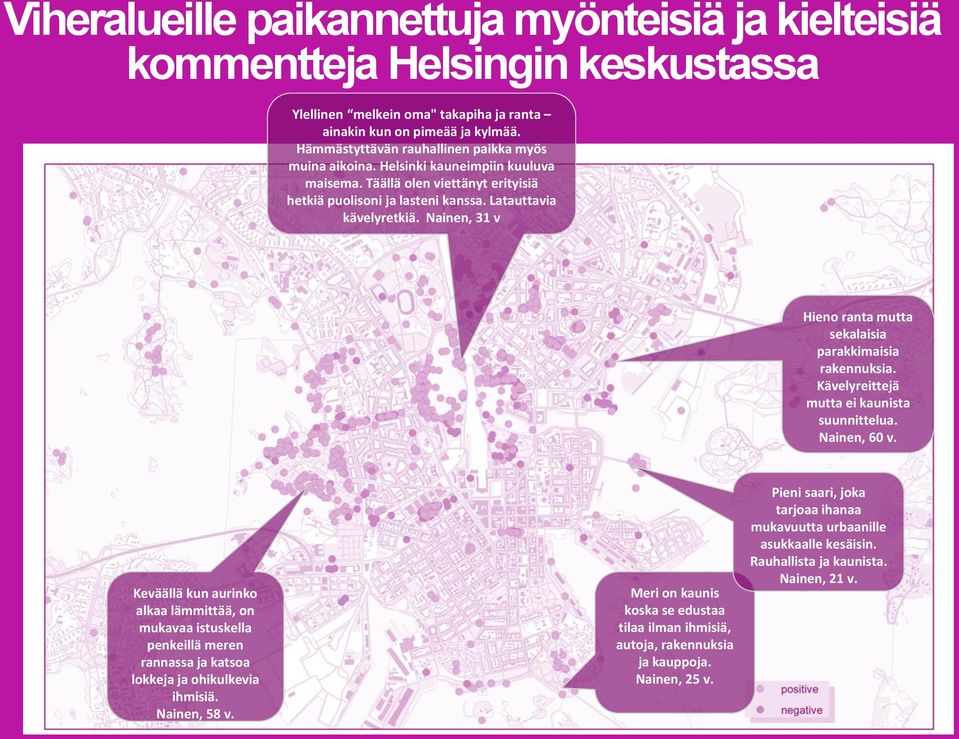 Nainen, 31 v Hieno ranta mutta sekalaisia parakkimaisia rakennuksia. Kävelyreittejä mutta ei kaunista suunnittelua. Nainen, 60 v. asukkaalle kesäisin.