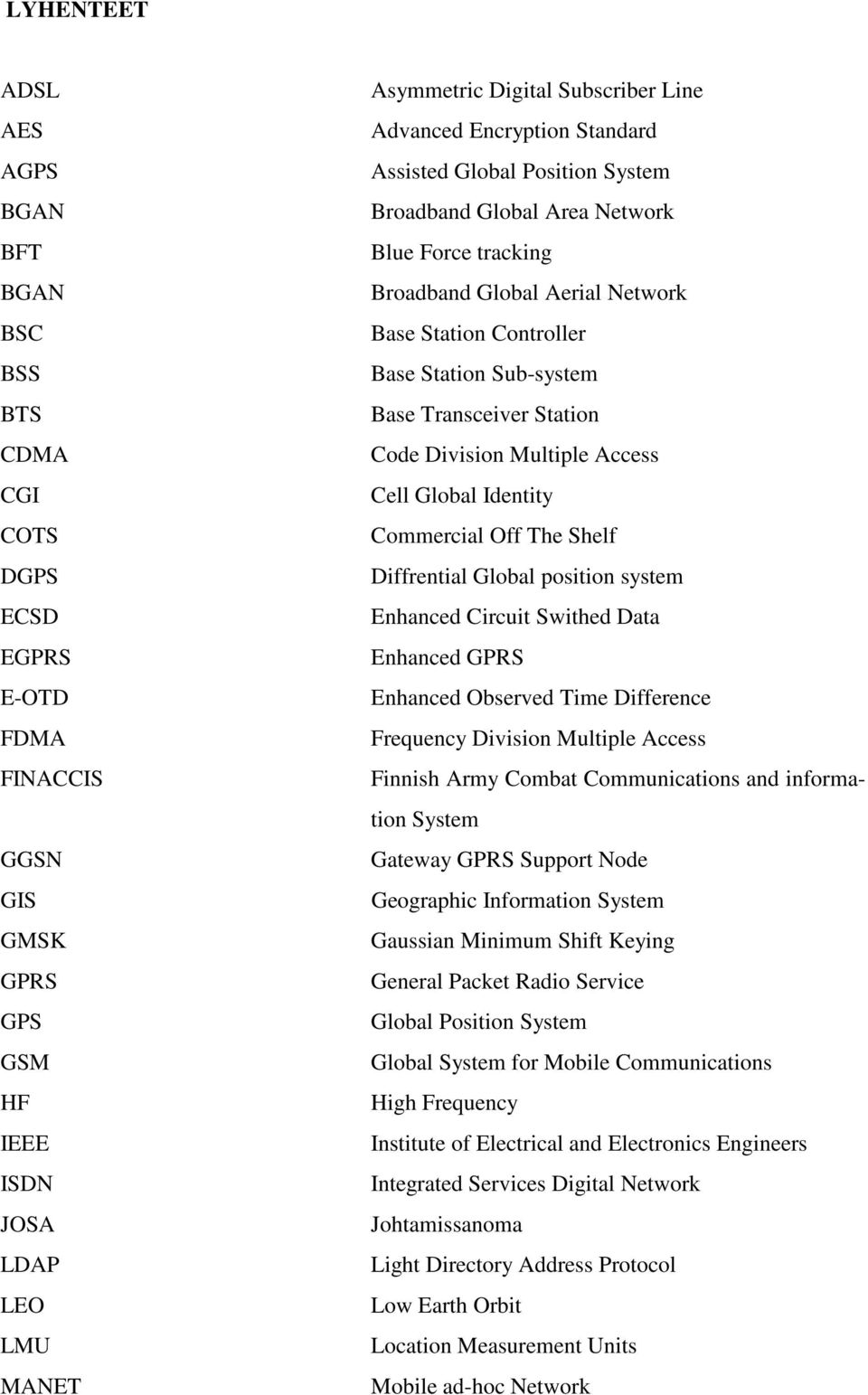 Transceiver Station Code Division Multiple Access Cell Global Identity Commercial Off The Shelf Diffrential Global position system Enhanced Circuit Swithed Data Enhanced GPRS Enhanced Observed Time