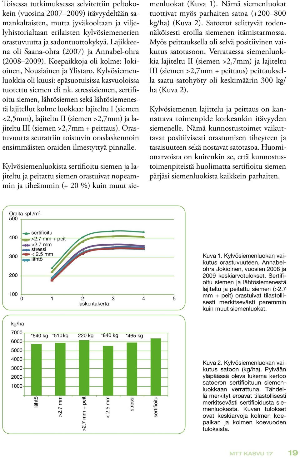 Kylvösiemenluokkia oli kuusi: epäsuotuisissa kasvuoloissa tuotettu siemen eli nk.