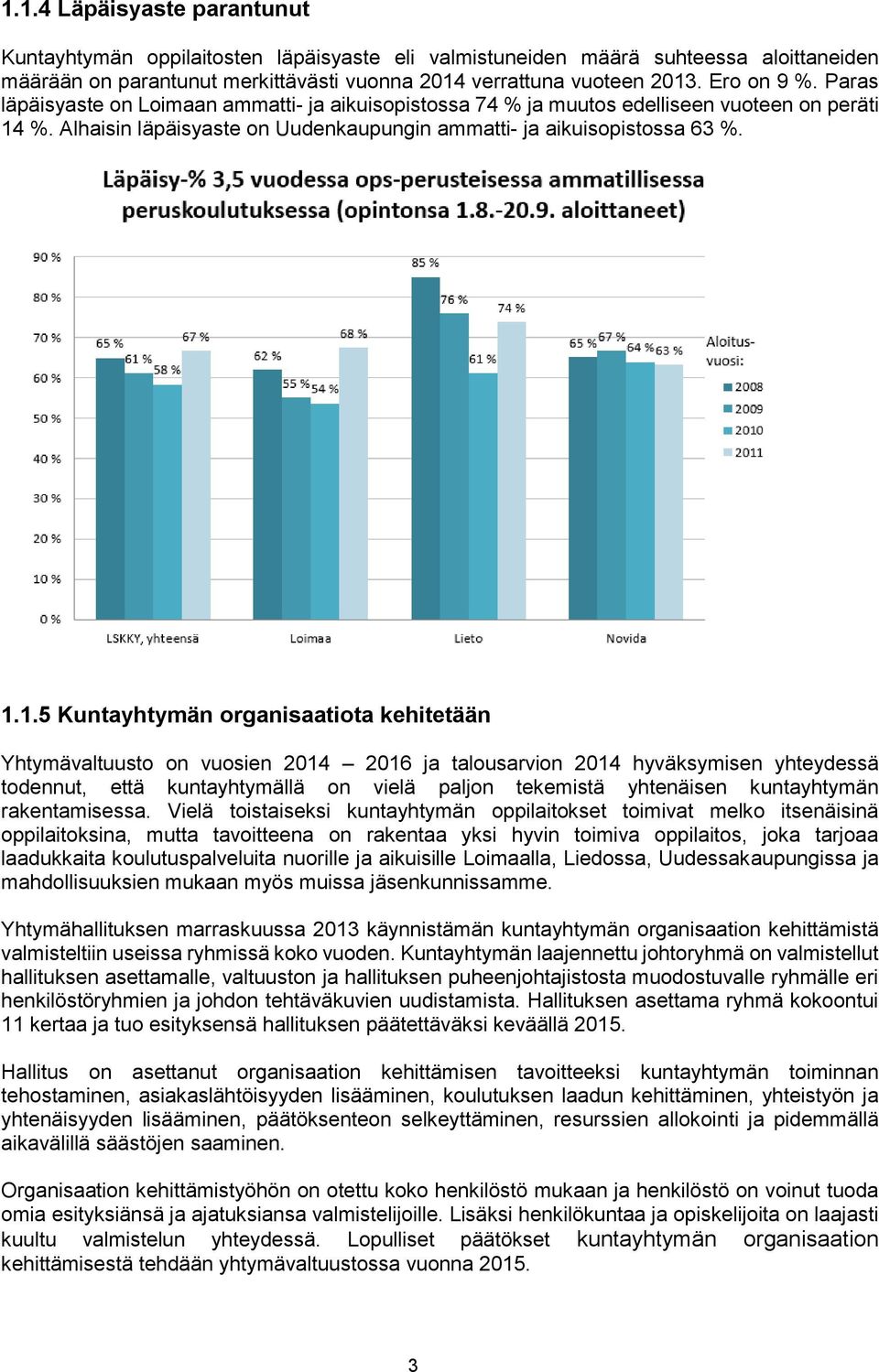 %. Alhaisin läpäisyaste on Uudenkaupungin ammatti- ja aikuisopistossa 63 %. 1.