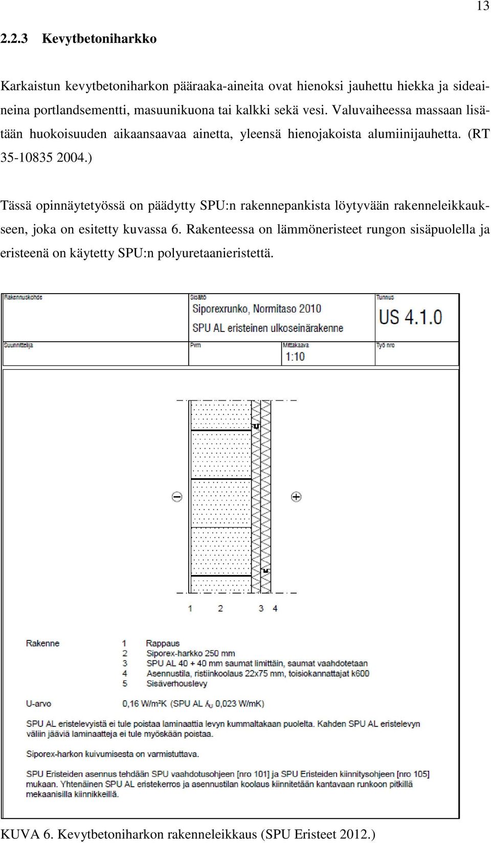 (RT 35-10835 2004.) Tässä opinnäytetyössä on päädytty SPU:n rakennepankista löytyvään rakenneleikkaukseen, joka on esitetty kuvassa 6.