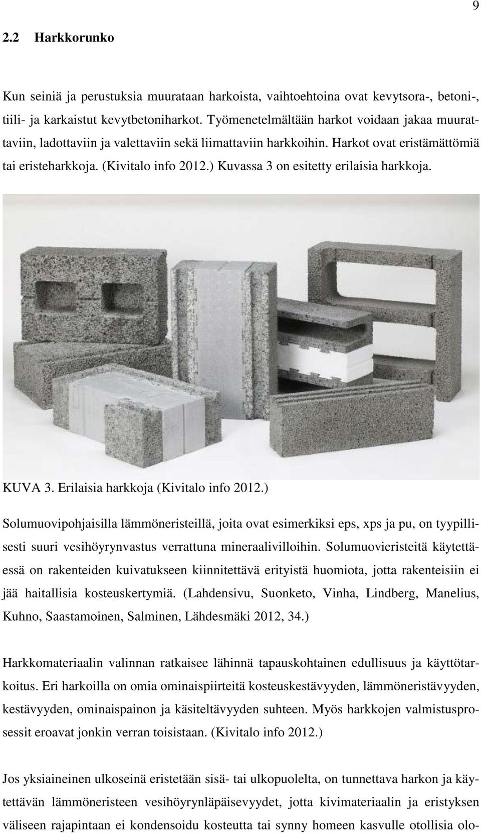 ) Kuvassa 3 on esitetty erilaisia harkkoja. KUVA 3. Erilaisia harkkoja (Kivitalo info 2012.