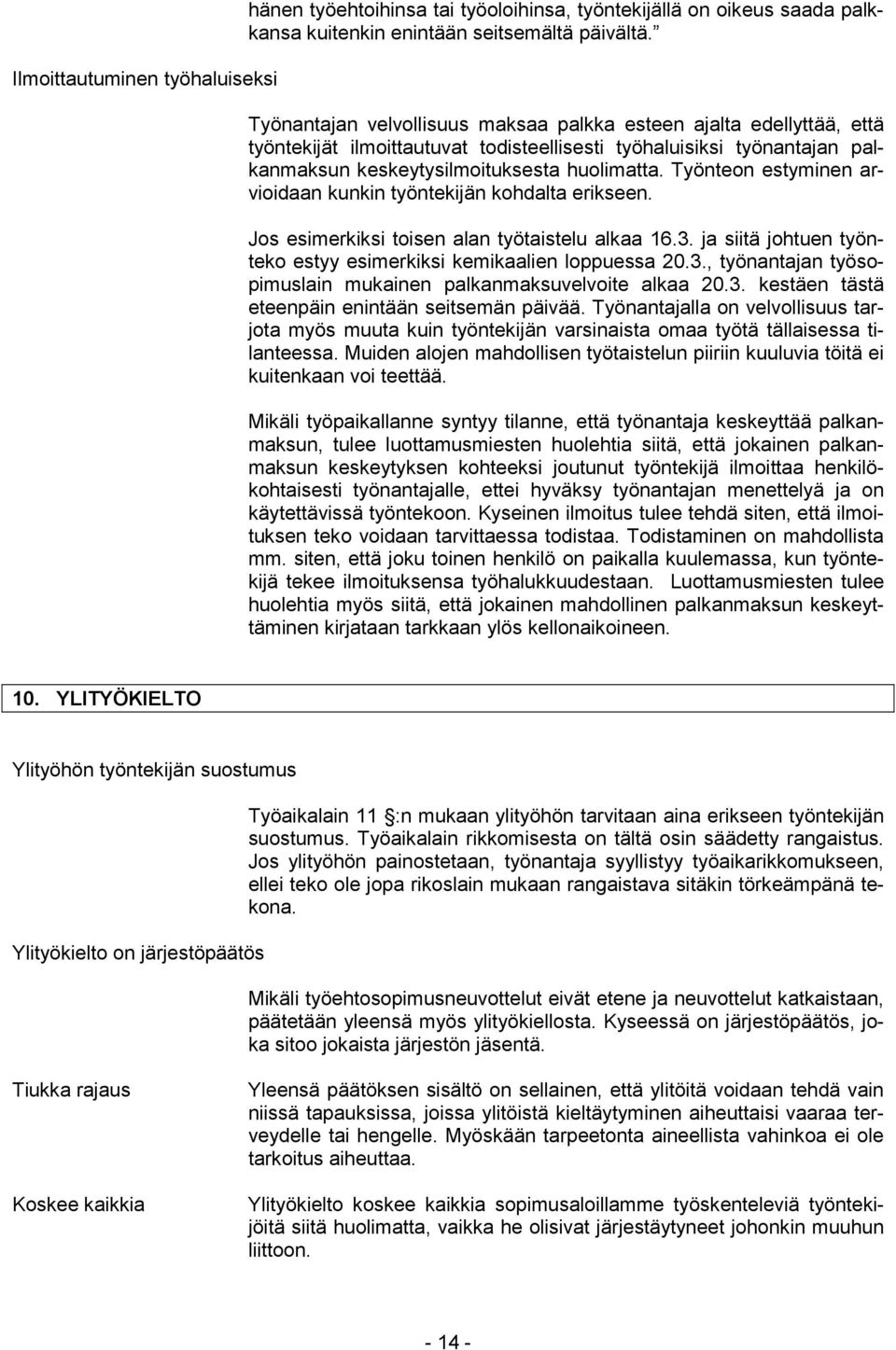 Työnteon estyminen arvioidaan kunkin työntekijän kohdalta erikseen. Jos esimerkiksi toisen alan työtaistelu alkaa 16.3. ja siitä johtuen työnteko estyy esimerkiksi kemikaalien loppuessa 20.3., työnantajan työsopimuslain mukainen palkanmaksuvelvoite alkaa 20.