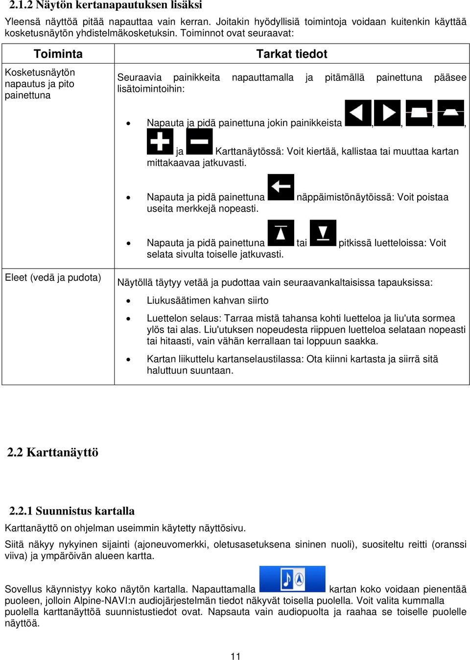 painettuna jokin painikkeista,,,, ja Karttanäytössä: Voit kiertää, kallistaa tai muuttaa kartan mittakaavaa jatkuvasti.