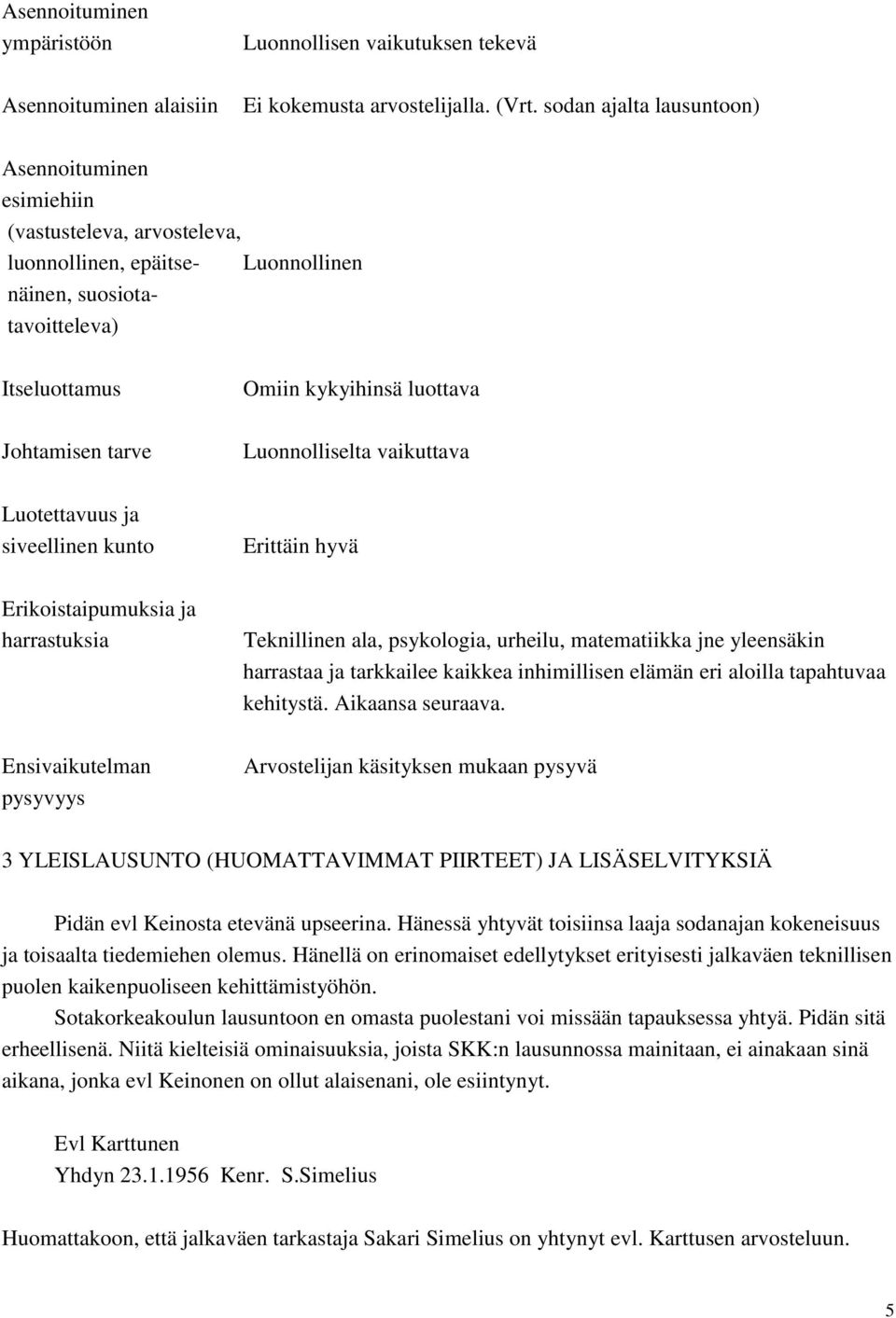 tarve Luonnolliselta vaikuttava Luotettavuus ja siveellinen kunto Erikoistaipumuksia ja harrastuksia Teknillinen ala, psykologia, urheilu, matematiikka jne yleensäkin harrastaa ja tarkkailee kaikkea