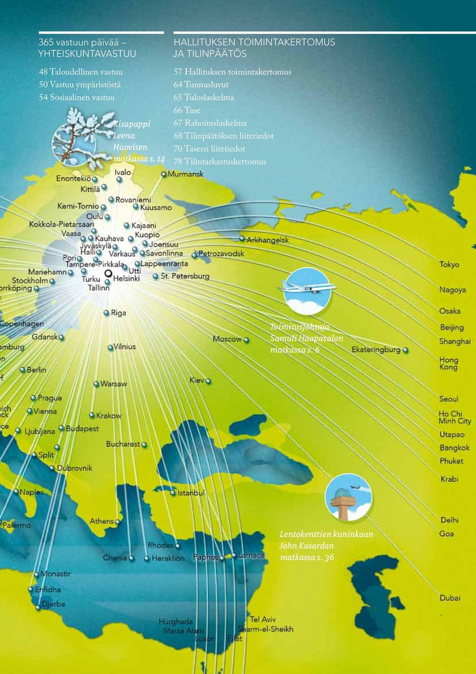 14 57 Hallituksen toimintakertomus 64 Tunnusluvut 65 Tuloslaskelma 66 Tase 67 Rahoituslaskelma 68