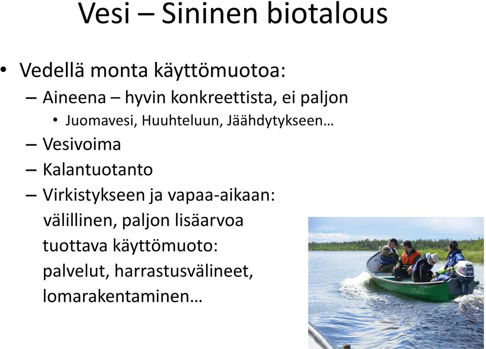 Vesivoima Kalantuotanto Virkistykseen ja vapaa-aikaan: välillinen,