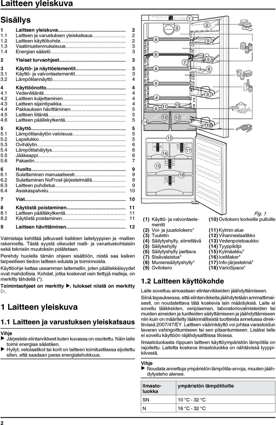 .. 4 4.3 Laitteen sijaintipaikka... 4 4.4 Pakkauksen hävittäminen... 5 4.5 Laitteen liitäntä... 5 4.6 Laitteen päällekytkentä... 5 5 Käyttö... 5 5.1 Lämpötilanäytön valoisuus... 5 5.2 Lapsilukko... 5 5.3 Ovihälytin.