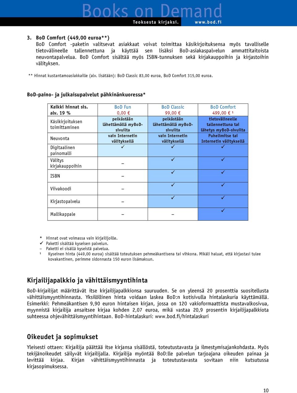 lisätään): BoD Classic 83,00 euroa, BoD Comfort 315,00 euroa. BoD-paino- ja julkaisupalvelut pähkinänkuoressa* Kaikki hinnat sis. alv.