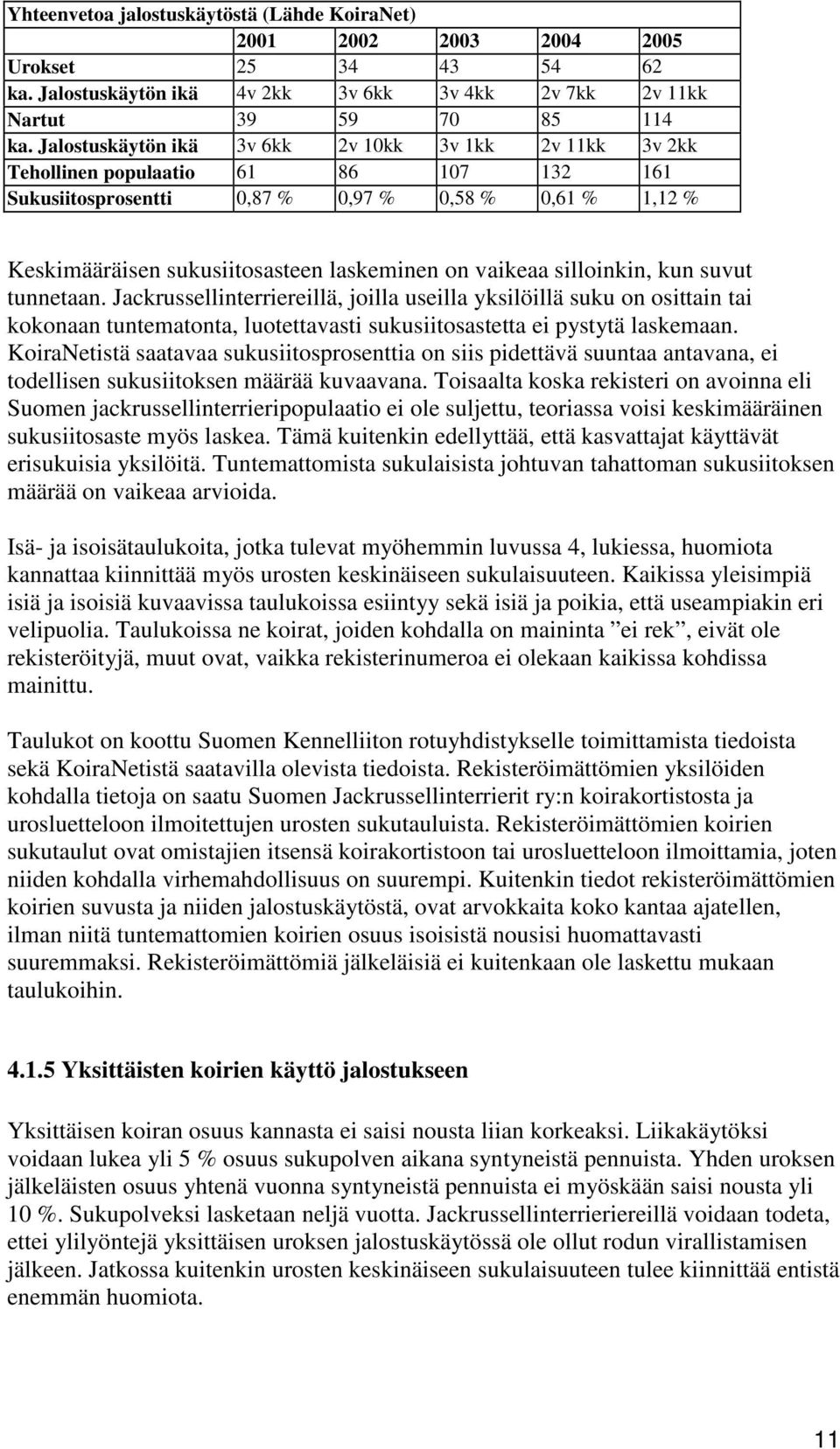 vaikeaa silloinkin, kun suvut tunnetaan. Jackrussellinterriereillä, joilla useilla yksilöillä suku on osittain tai kokonaan tuntematonta, luotettavasti sukusiitosastetta ei pystytä laskemaan.