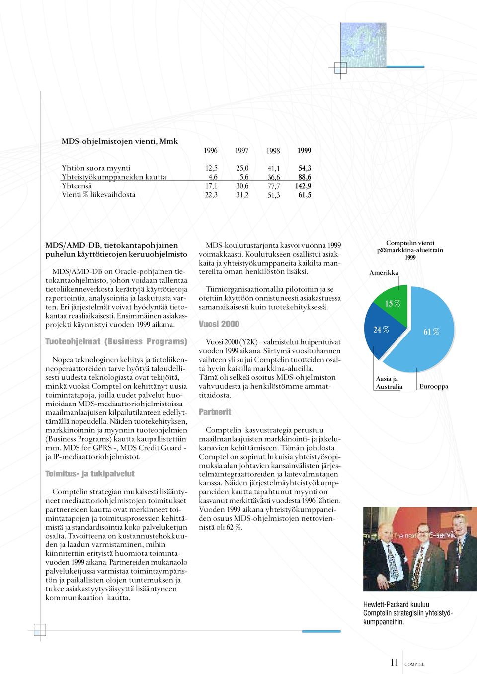 käyttötietoja raportointia, analysointia ja laskutusta varten. Eri järjestelmät voivat hyödyntää tietokantaa reaaliaikaisesti. Ensimmäinen asiakasprojekti käynnistyi vuoden 1999 aikana.